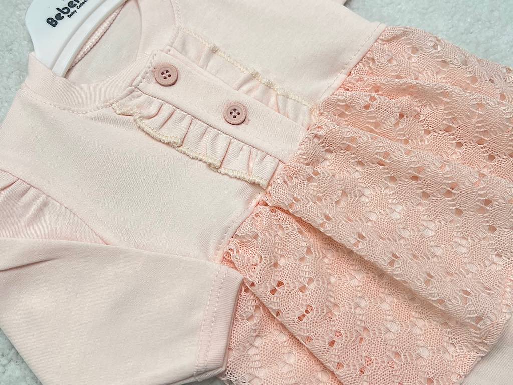 سرهمی دامن تور دار و جورابدار  نوزادی دخترانه صورتی رنگ بب لینا BEBELINNA