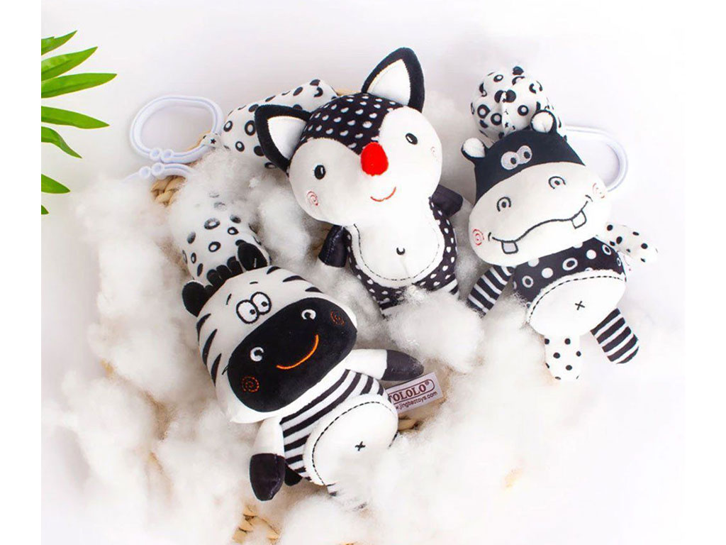 آویز کریر جغجغه ای نوزادی سیاه سفید طرح حیوانات