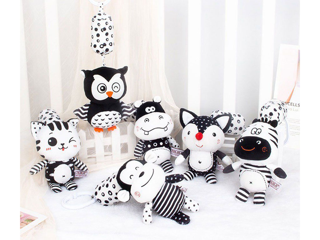 آویز کریر جغجغه ای نوزادی سیاه سفید طرح حیوانات