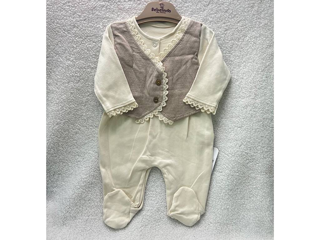 سرهمی جورابدار نوزادی دخترانه کرم و نسکافه ای رنگ بب لینا BEBELINNA