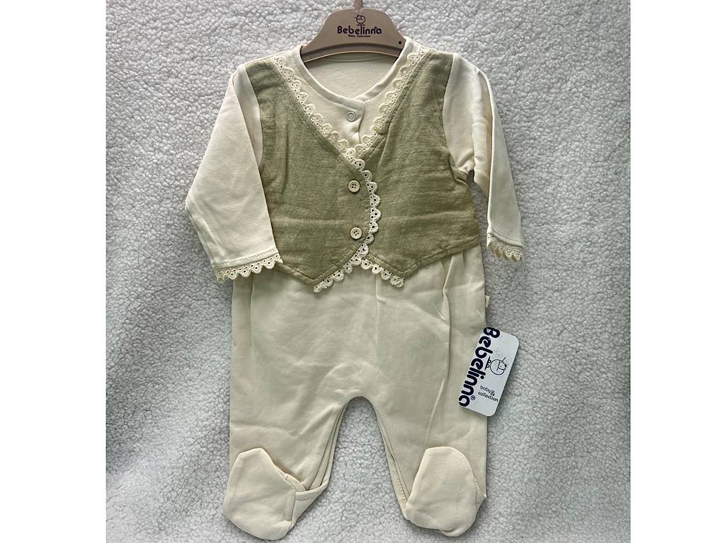 سرهمی جورابدار نوزادی دخترانه کرم و سدری  رنگ بب لینا BEBELINNA