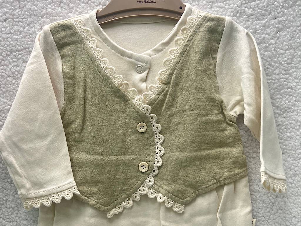 سرهمی جورابدار نوزادی دخترانه کرم و سدری  رنگ بب لینا BEBELINNA