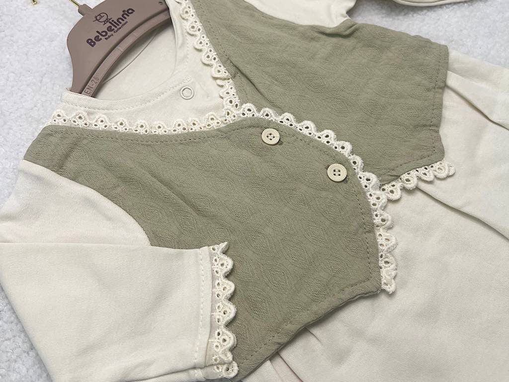 سرهمی جورابدار نوزادی دخترانه کرم و سدری  رنگ بب لینا BEBELINNA