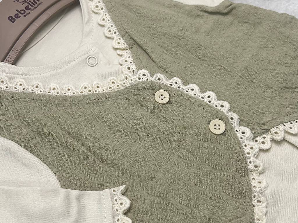 سرهمی جورابدار نوزادی دخترانه کرم و سدری  رنگ بب لینا BEBELINNA