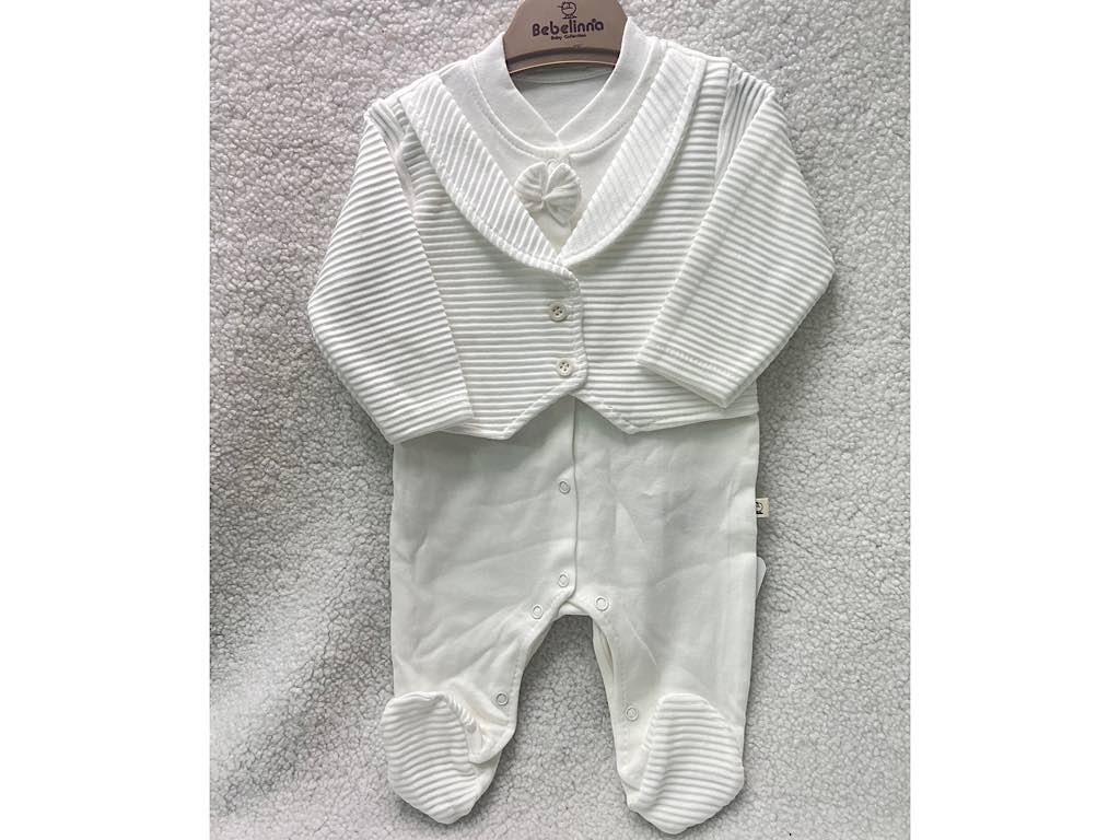 سرهمی جوراب و جلیقه دار نوزادی پسرانه شیری بب لینا BEBELINNA