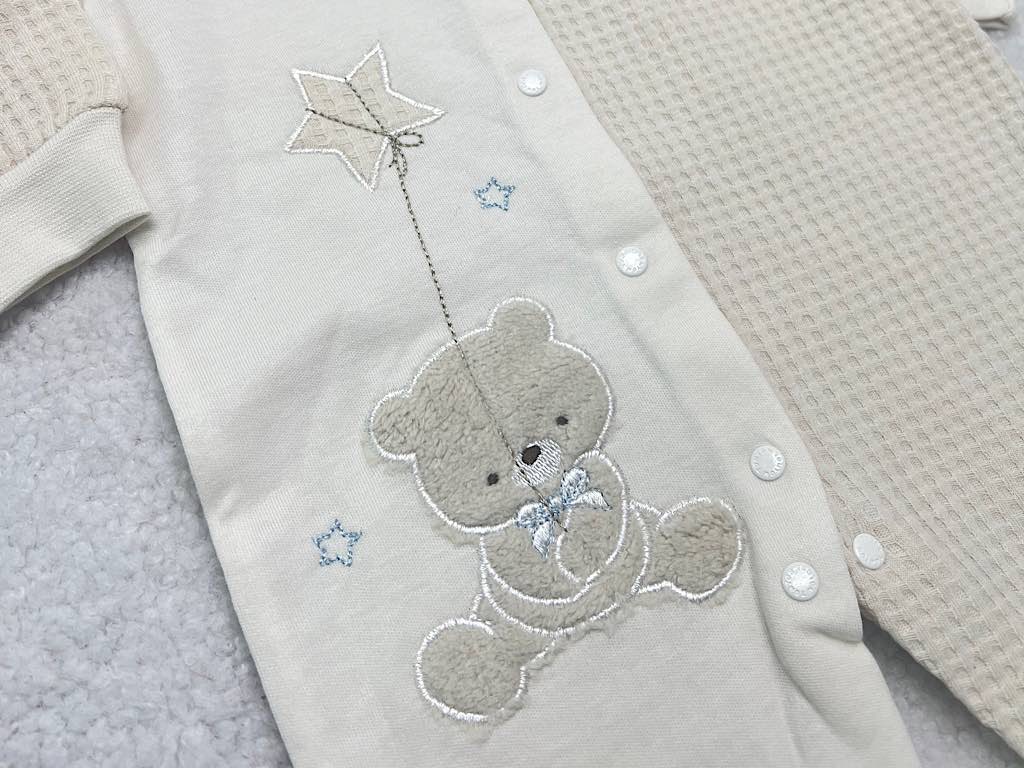 سرهمی جوراب دار نوزادی پسرانه بیسکویتی کرم طرح خرس و ستاره TONTON