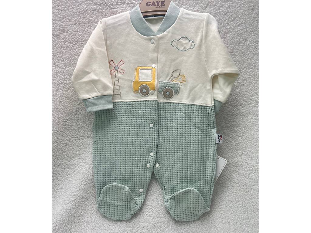 سرهمی جوراب دار نوزادی پسرانه بیسکویتی سبزآبی طرح کامیون گایه G.A.Y.E