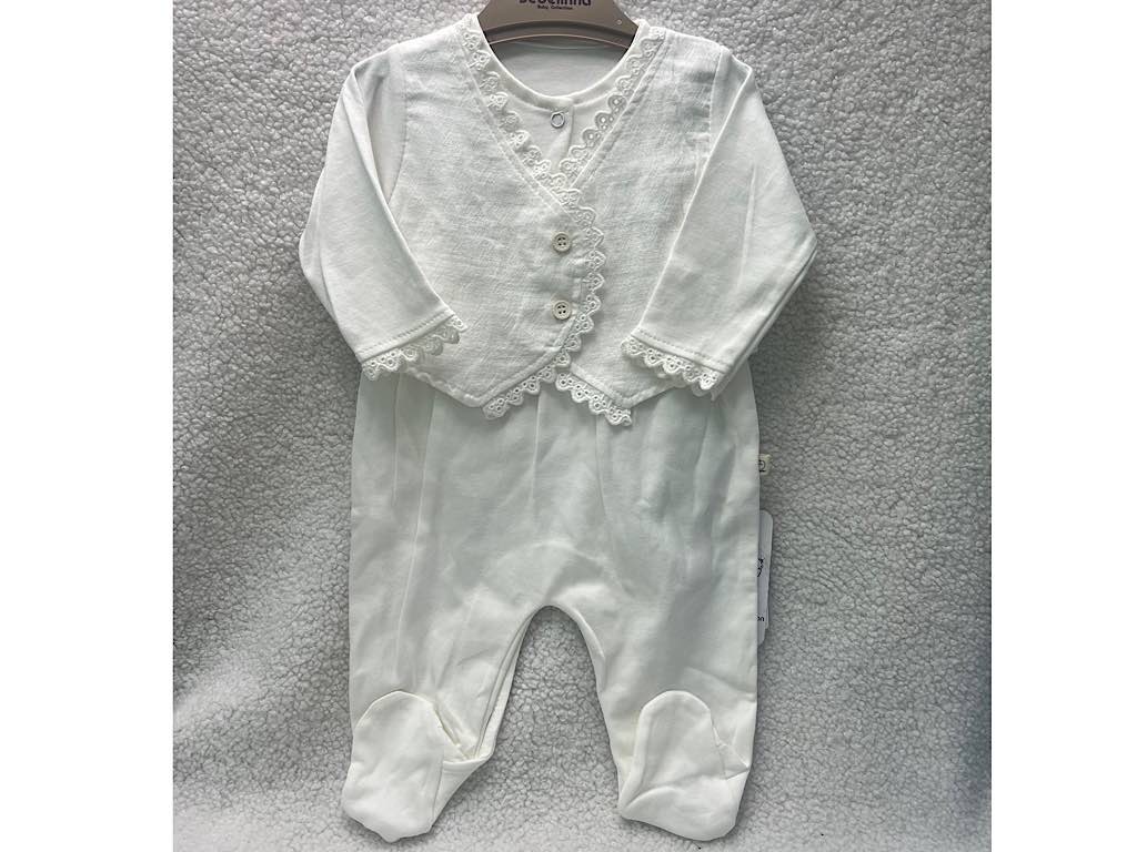 سرهمی جورابدار نوزادی دخترانه شیری رنگ بب لینا BEBELINNA