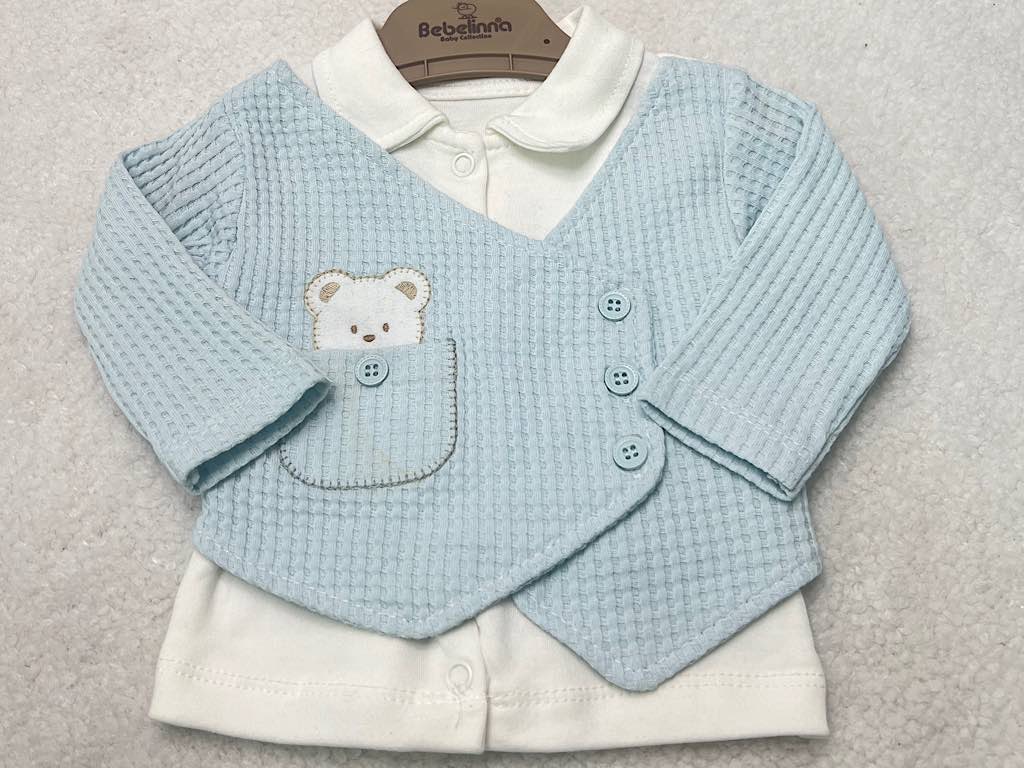 ست بیمارستانی مجلسی 5 تکه طرح جلیقه  آبی با طرح تدی ب ب لینا  bebelinna