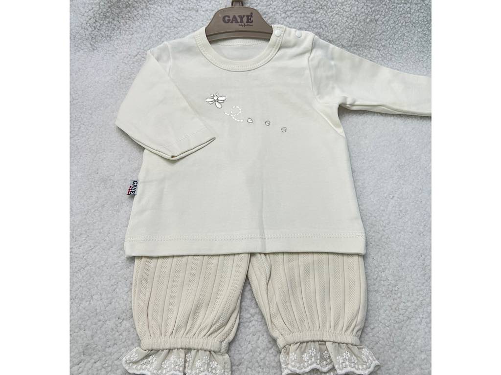 ست 3 تکه نوزادی دخترانه  طرح  زنبور و گل G.a.y.e ترکیه