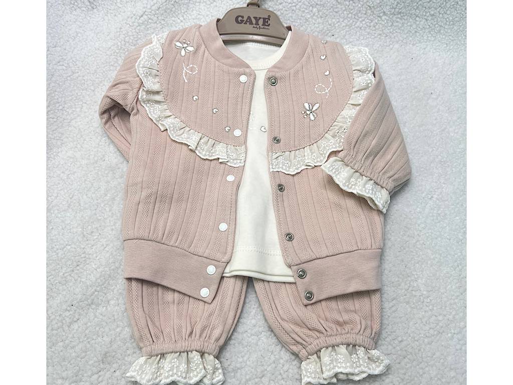 ست 3 تکه نوزادی دخترانه  طرح  زنبور و گل G.a.y.e ترکیه