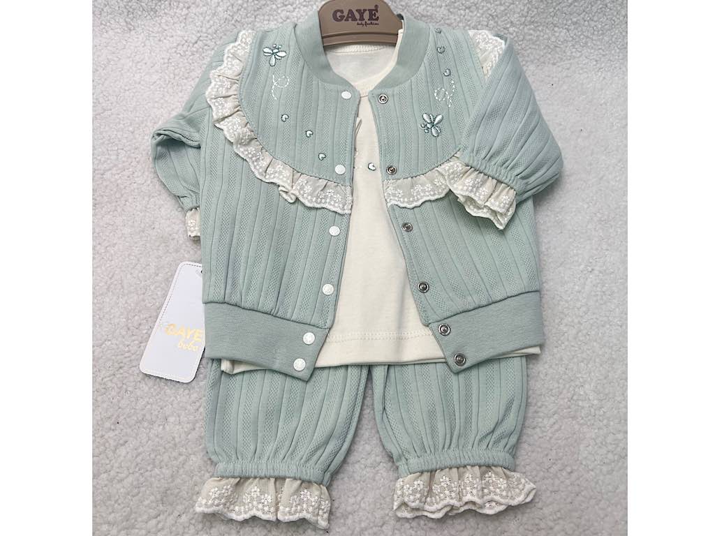 ست 3 تکه نوزادی دخترانه  طرح  زنبور و گل G.a.y.e ترکیه