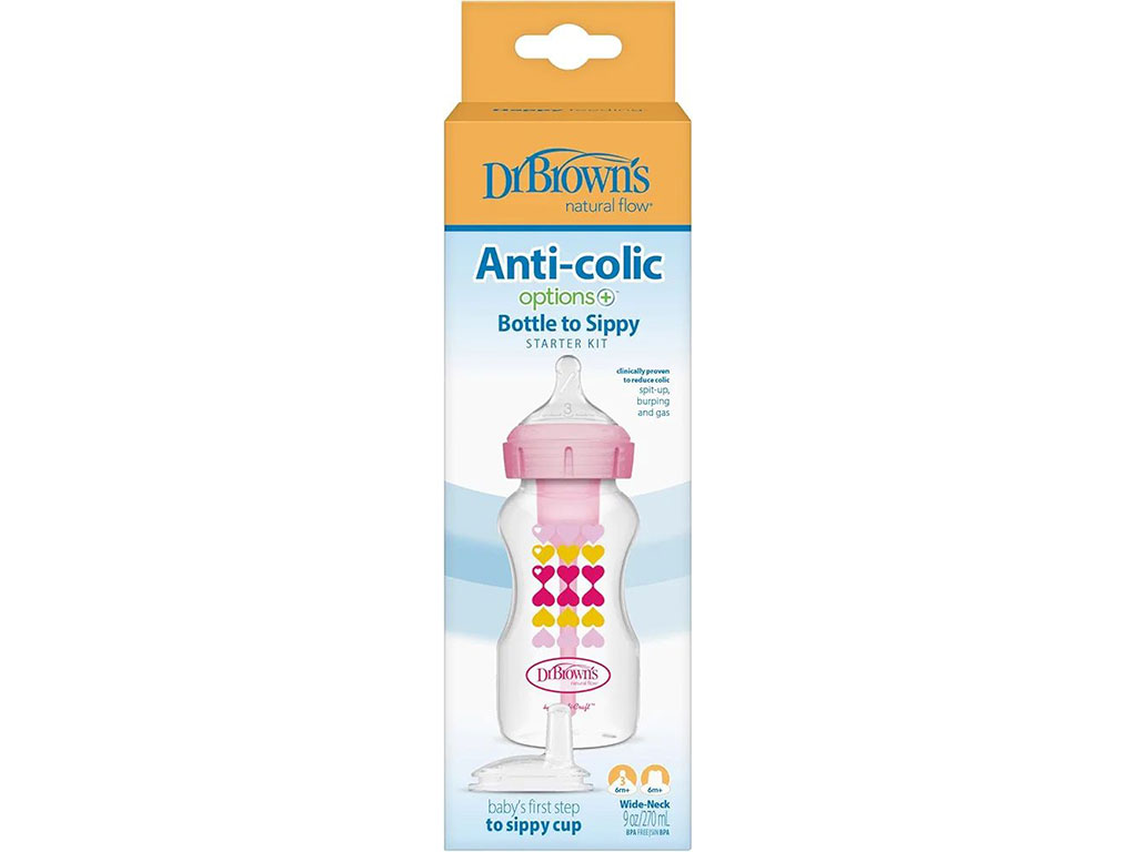 شیشه شیر آنتی کولیک 270 میلی لیتر دهانه عریض دکتر براون DR BROWNS دارای سری آبمیوه خوری