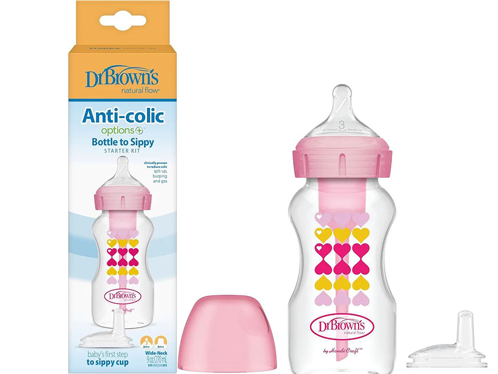 شیشه شیر آنتی کولیک 270 میلی لیتر دهانه عریض دکتر براون DR BROWNS دارای سری آبمیوه خوری