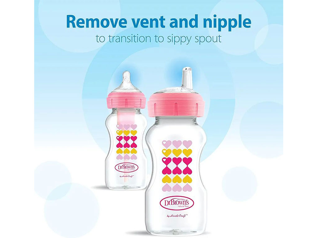 شیشه شیر آنتی کولیک 270 میلی لیتر دهانه عریض دکتر براون DR BROWNS دارای سری آبمیوه خوری
