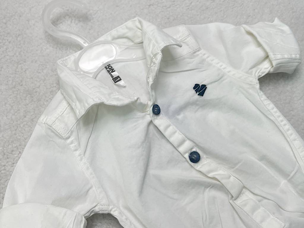 شومیز بادی نوزادی پسرانه رنگ سفید همراه با پاپیون