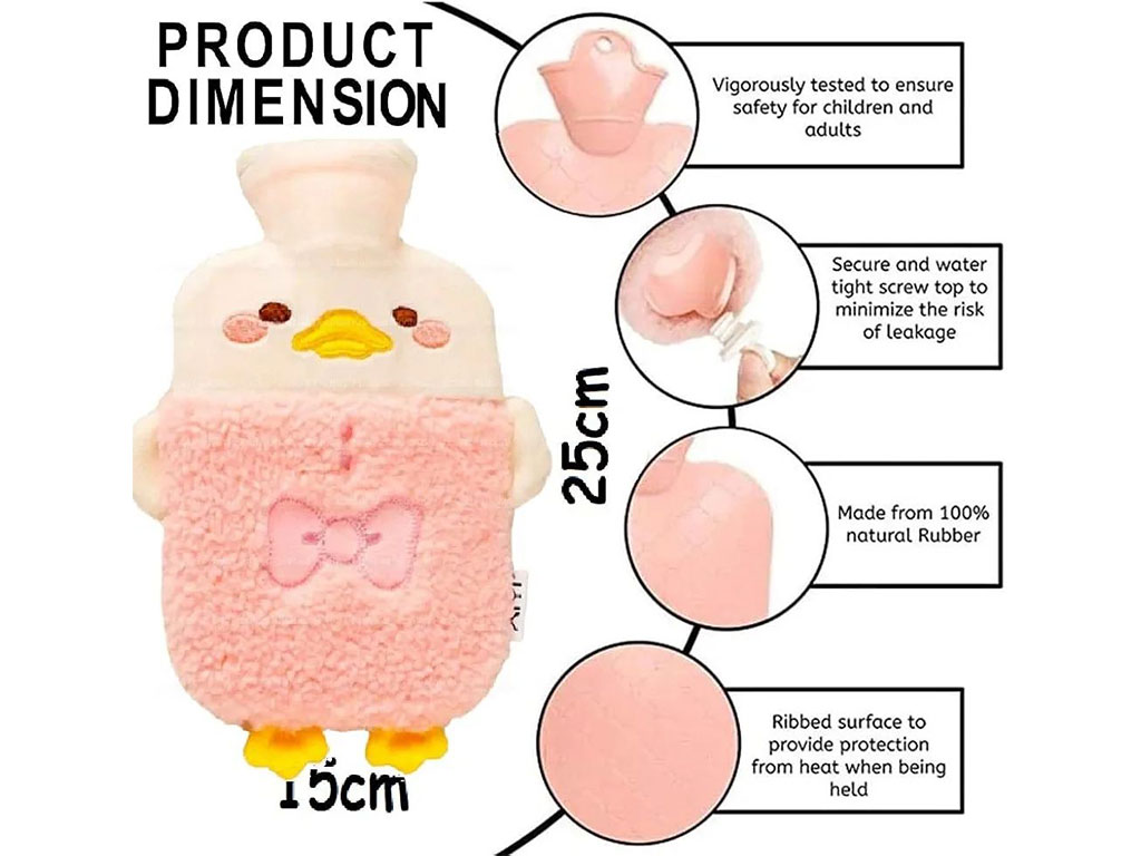 کیسه آب گرم نوزاد و کودک طرح مخملی پولیشی طرح اردک