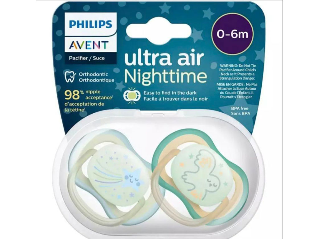 پستانک ارتودنسی دو عددی نوزادی 6-0 ماه مدل ultra air فیلیپس اونت philips avent