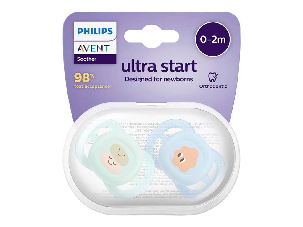 پستانک ارتودنسی دو عددی نوزادی2-0 ماه مدل ultra soft فیلیپس اونت philips avent