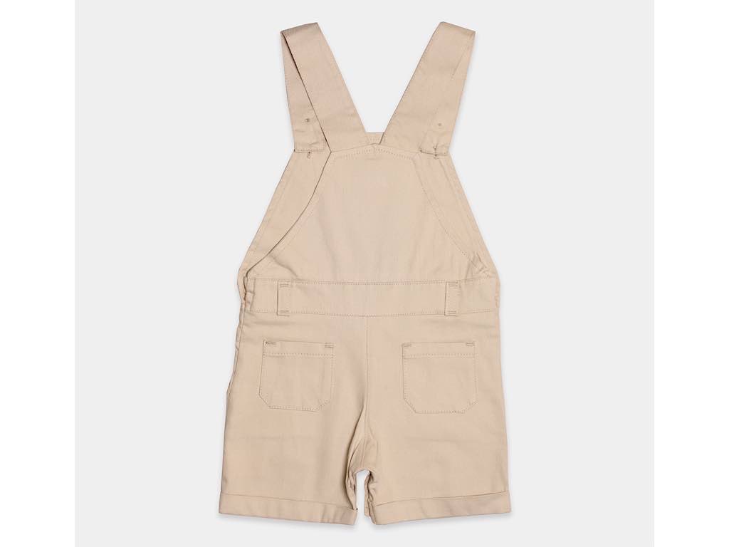 شلوارک کتان پیشبندی جیب دار کرم رنگ نوزادی با طرح تدی و مدل orman پاپو papo