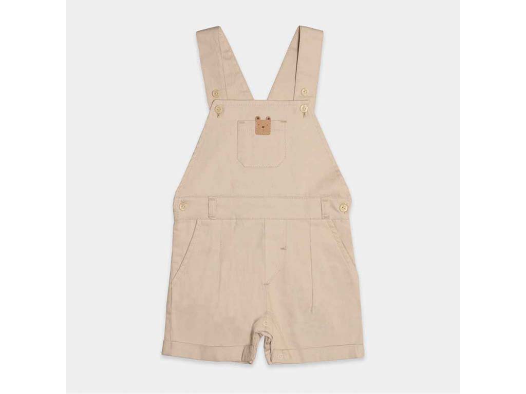 شلوارک کتان پیشبندی جیب دار کرم رنگ نوزادی با طرح تدی و مدل orman پاپو papo