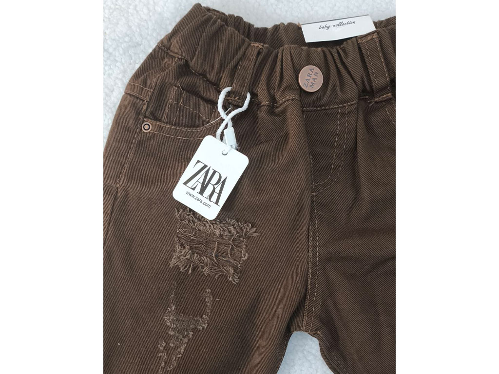 شلوار کتان زاپ دار نوزاد و کودک رنگ قهوه ای تیره