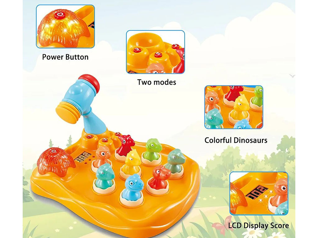 بازی چکشی تمرکزی و هوش دایناسور اسباب بازی چراغدار