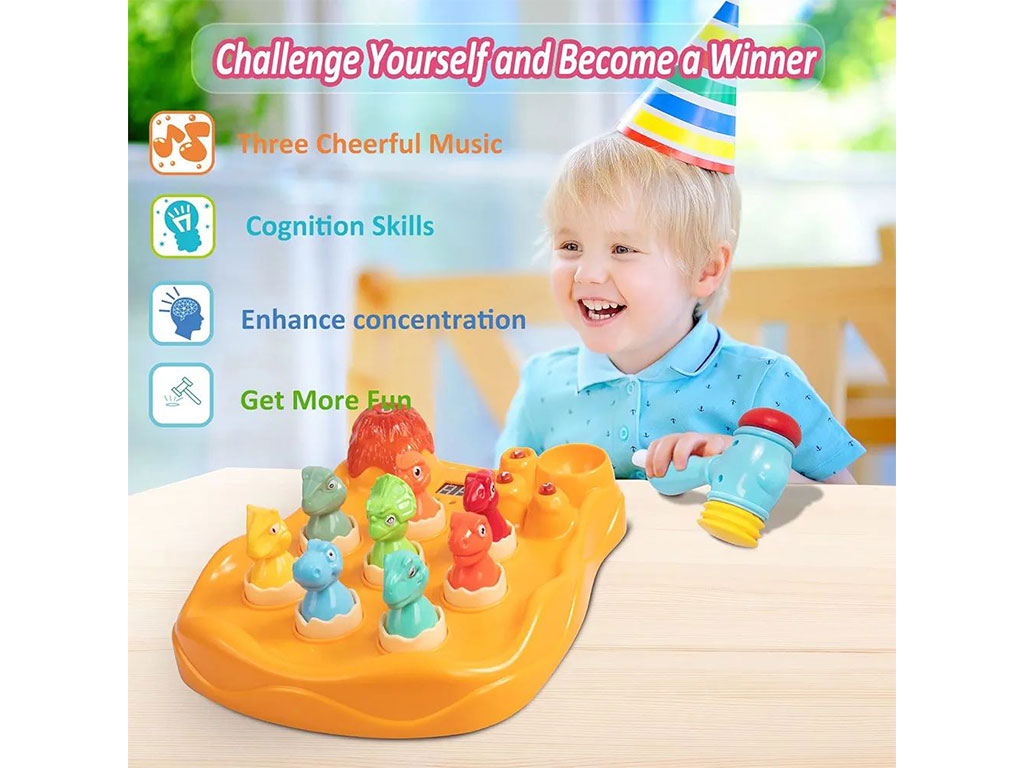 بازی چکشی تمرکزی و هوش دایناسور اسباب بازی چراغدار