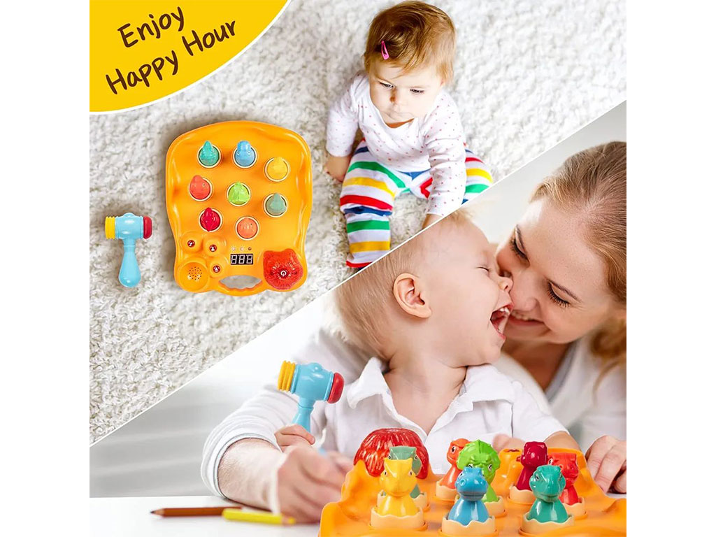 بازی چکشی تمرکزی و هوش دایناسور اسباب بازی چراغدار