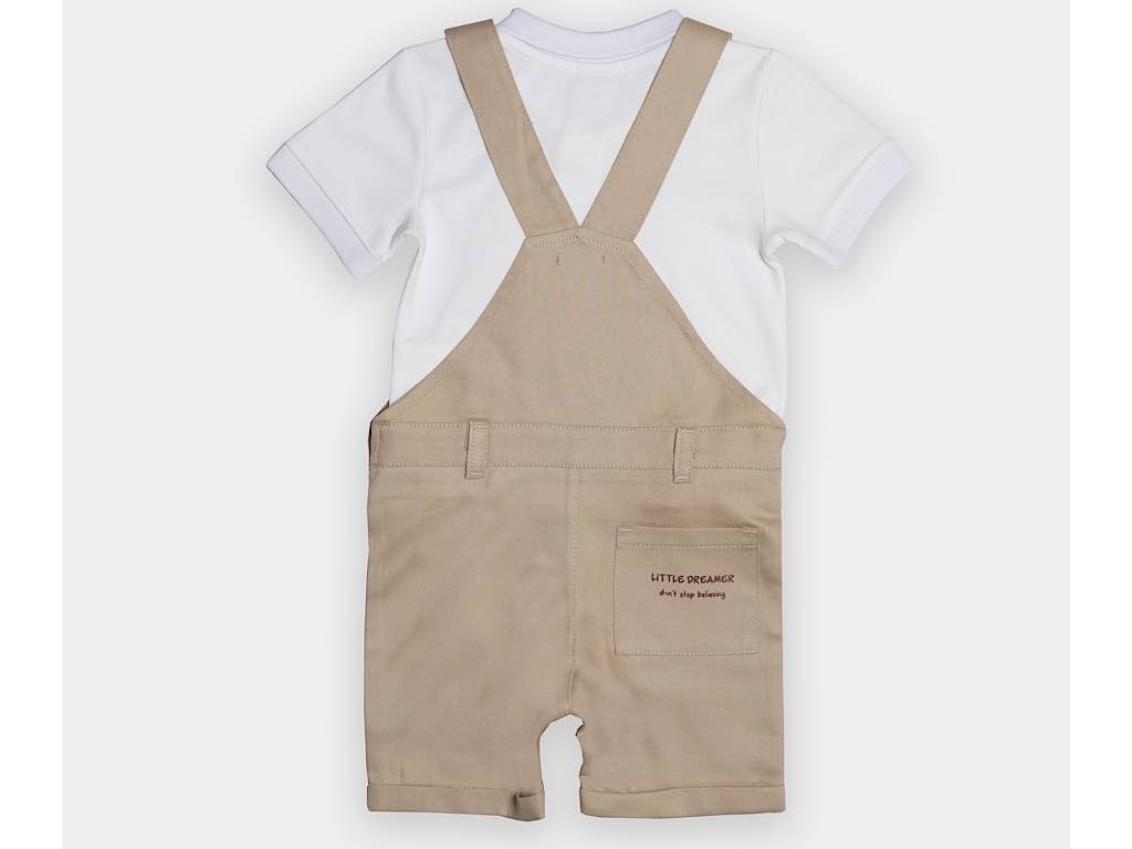 تیشرت و شلوارک پیشبندی نوزادی پسرانه رنگ کرم مدل Mehrad پاپو papo