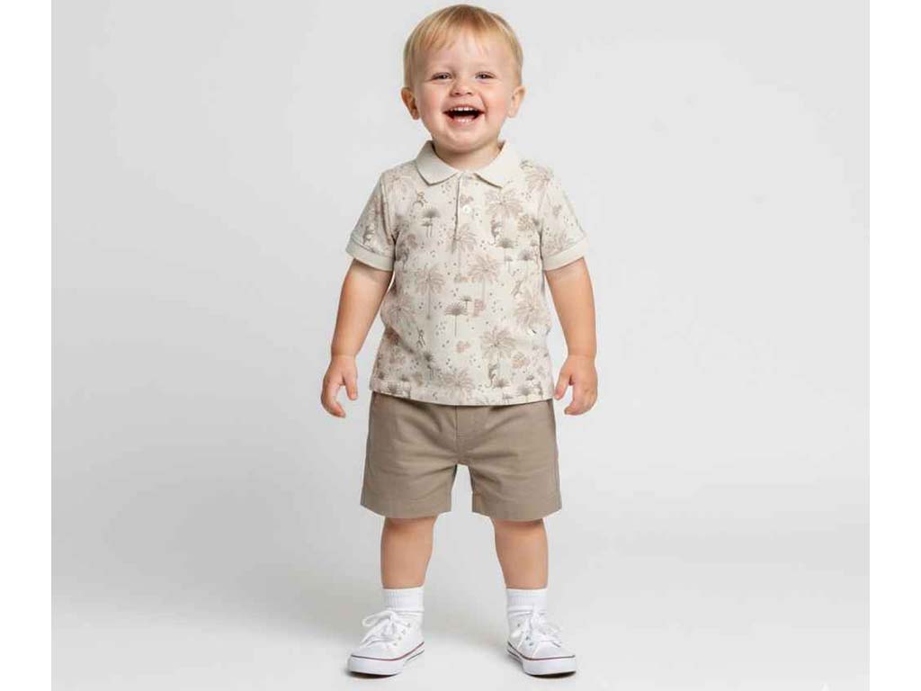 تیشرت جودون و شلوارک کتان پسرانه طرح نخل و میمون مدل karoun پاپو papo