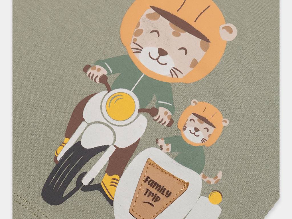 تیشرت و شلوارک جین پسرانه طرح ببر موتور سوار مدل fardad پاپو papo