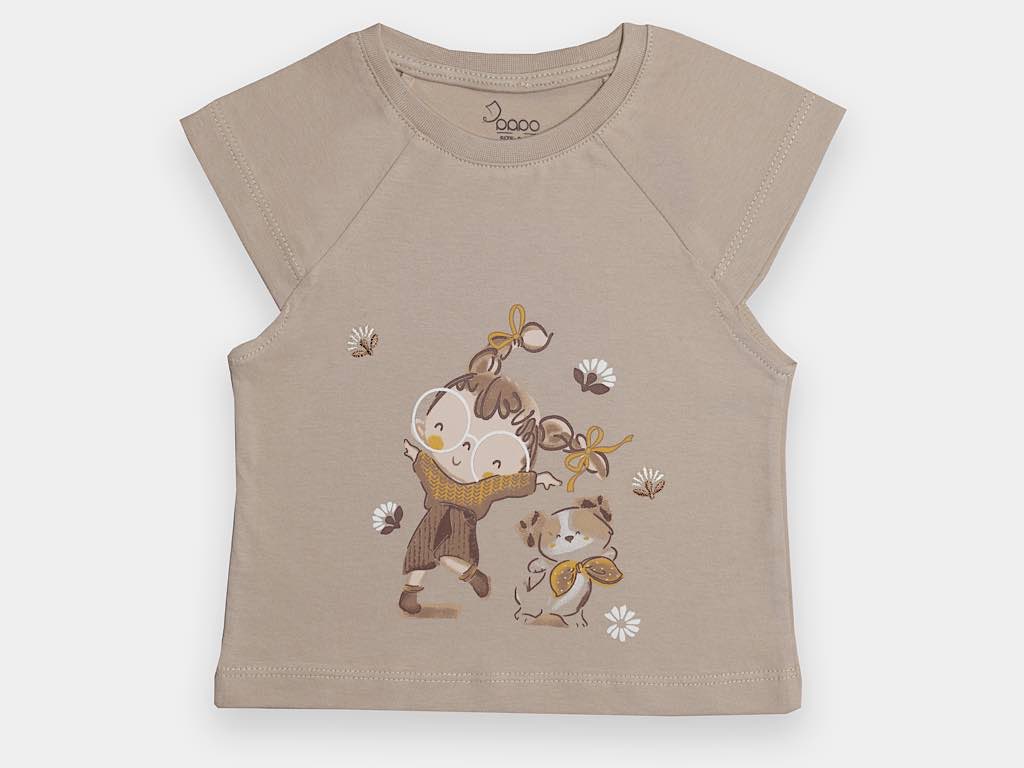 تیشرت و شلوارک کتان دخترانه طرح دختر و گربه مدل  SHABNAM پاپو papo