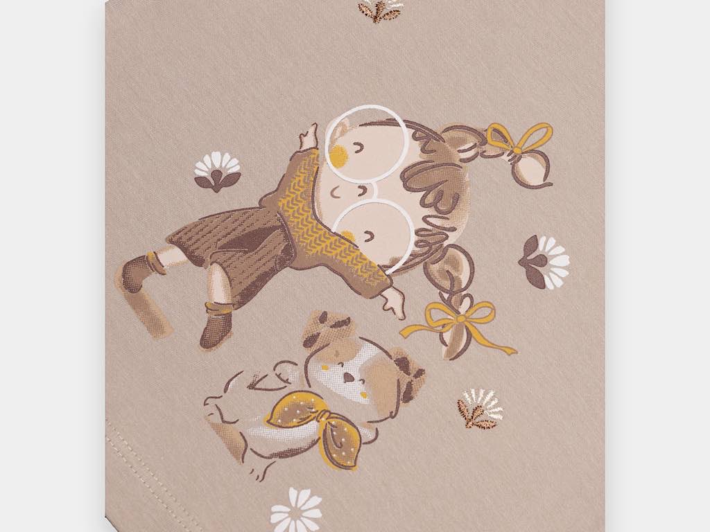 تیشرت و شلوارک کتان دخترانه طرح دختر و گربه مدل  SHABNAM پاپو papo