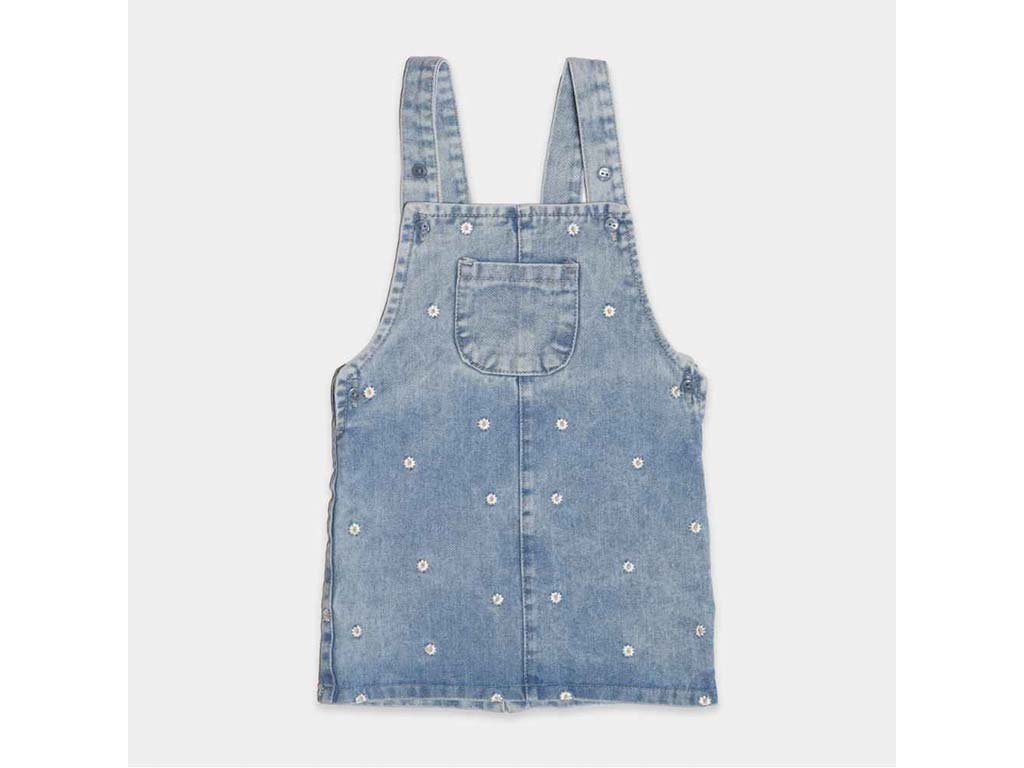 دامن جین پیشبندی جیب دار نوزادی آبی روشن دخترانه طرح MOBINA پاپو papo