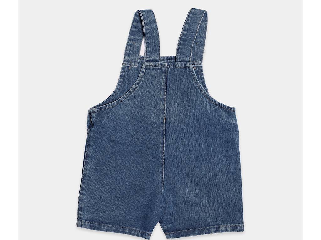 شلوارک جین پیشبندی جیب دار نوزادی آبی تیره دخترانه طرح SHANTIA پاپو papo