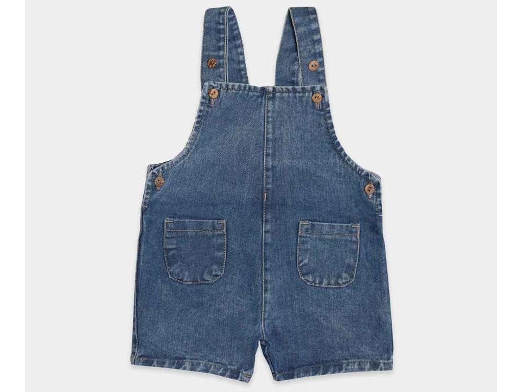 شلوارک جین پیشبندی جیب دار نوزادی آبی تیره دخترانه طرح SHANTIA پاپو papo
