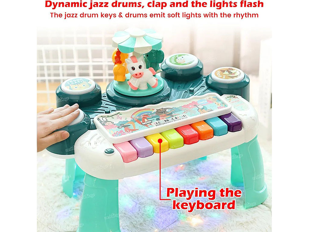 پیانو و جاز پایه دار دارای چرخ و فلک موزیکال طرح حیوانات