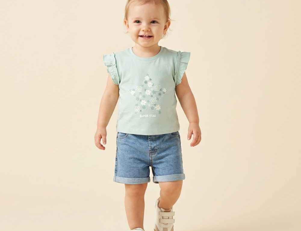 تیشرت و شلوارک جین دخترانه طرح گل  مدل  NIKOO پاپو papo