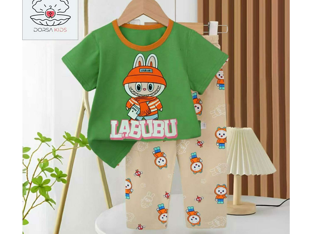 ست لباس بلوز و شلوار راحتی عروسکی سبز