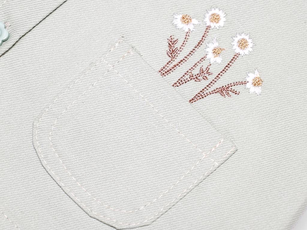 تیشرت و دامن کتان پیشبندی سبز رنگ دخترانه طرح گل مدل  PARVANE  پاپو papo