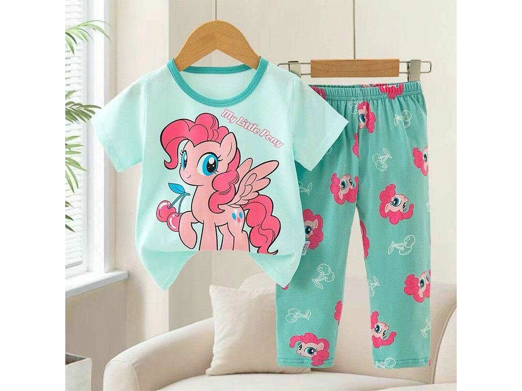 ست لباس بلوز و شلوار راحتی پونی سبز آبی