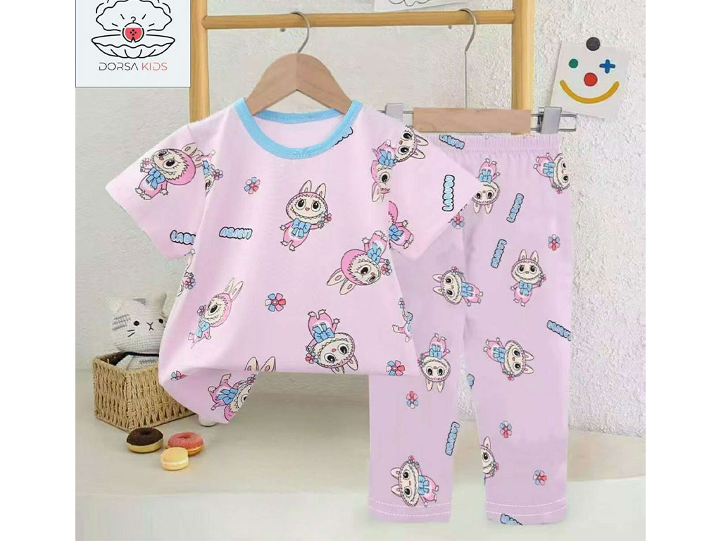 ست لباس بلوز و شلوار راحتی عروسکی صورتی