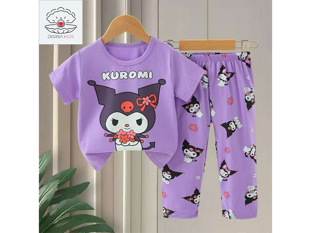 ست لباس بلوز و شلوار راحتی کرومی با پاپیون قرمز