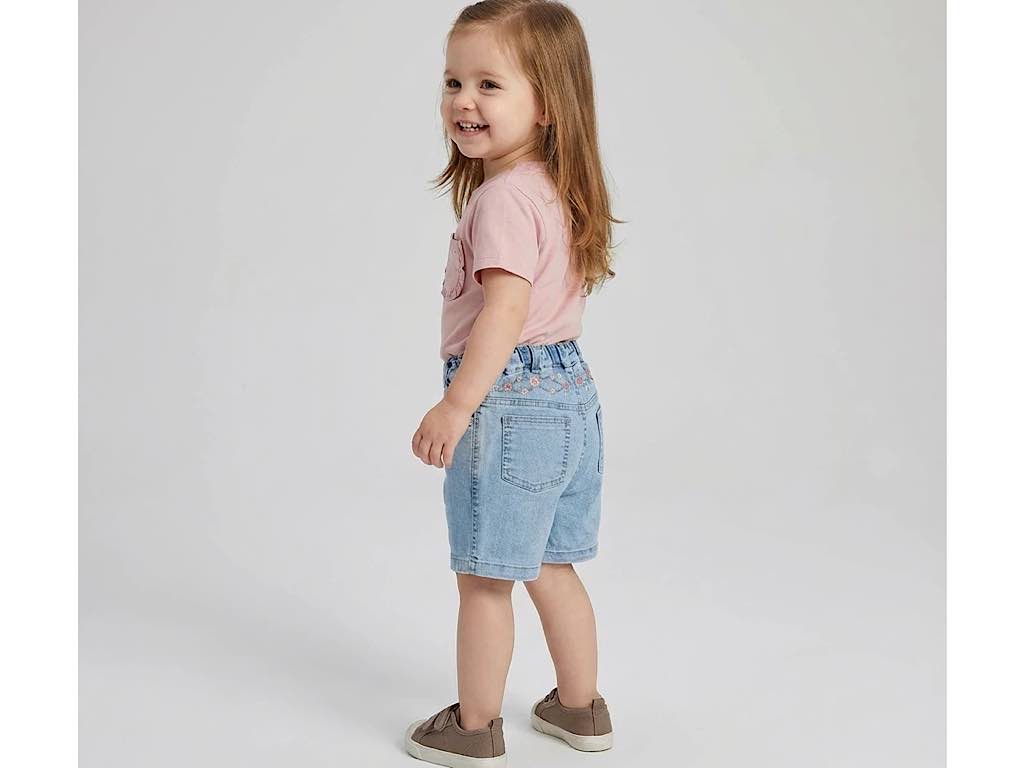 تیشرت و شلوارک جین دخترانه صورتی رنگ طرح گل  مدل  PARASTOO پاپو papo