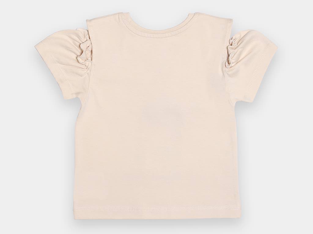 تیشرت و شلوارک کتان دخترانه کرم و سبز رنگ طرح دختر با پاپیون توری مدل  saye پاپو papo