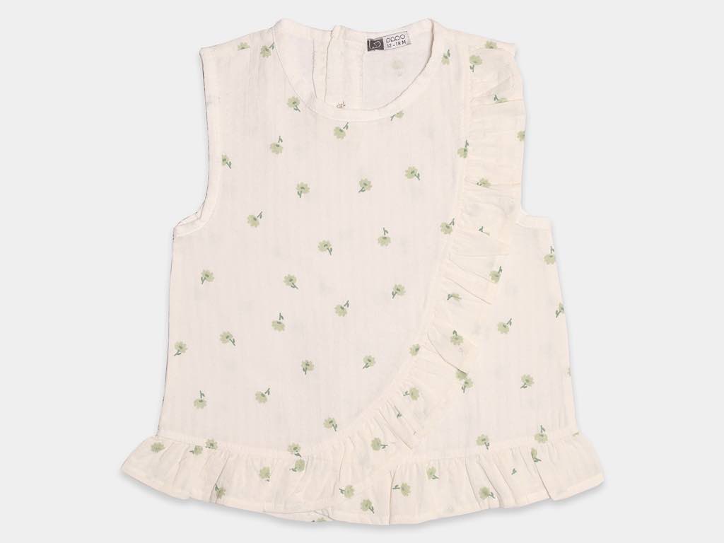 شومیز و شلوارک سبز کاهویی دخترانه طرح گل  مدل  bita پاپو papo