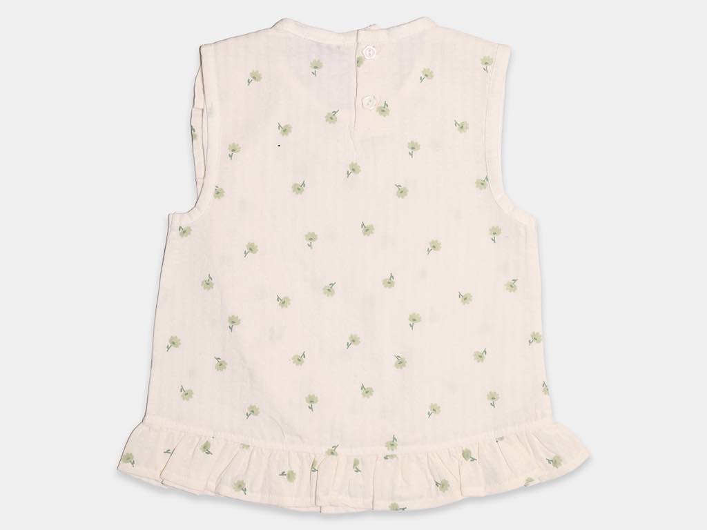 شومیز و شلوارک سبز کاهویی دخترانه طرح گل  مدل  bita پاپو papo