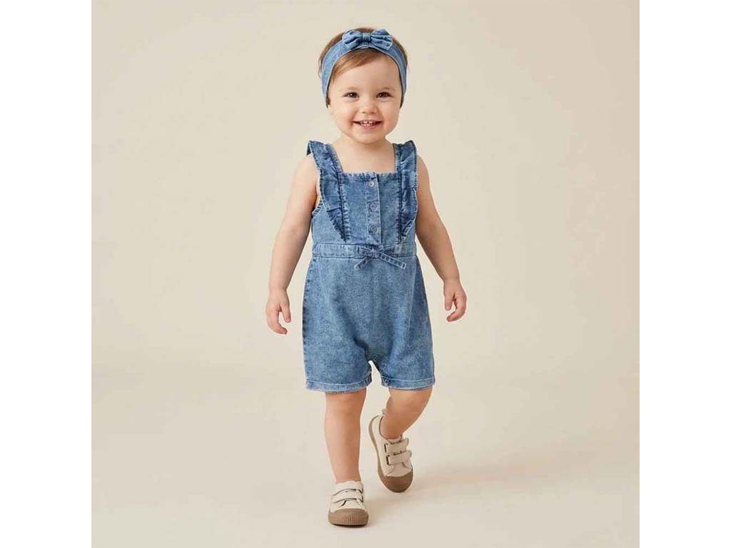 رامپر جین با هدبند نوزادی دخترانه  طرح sanita  پاپو papo