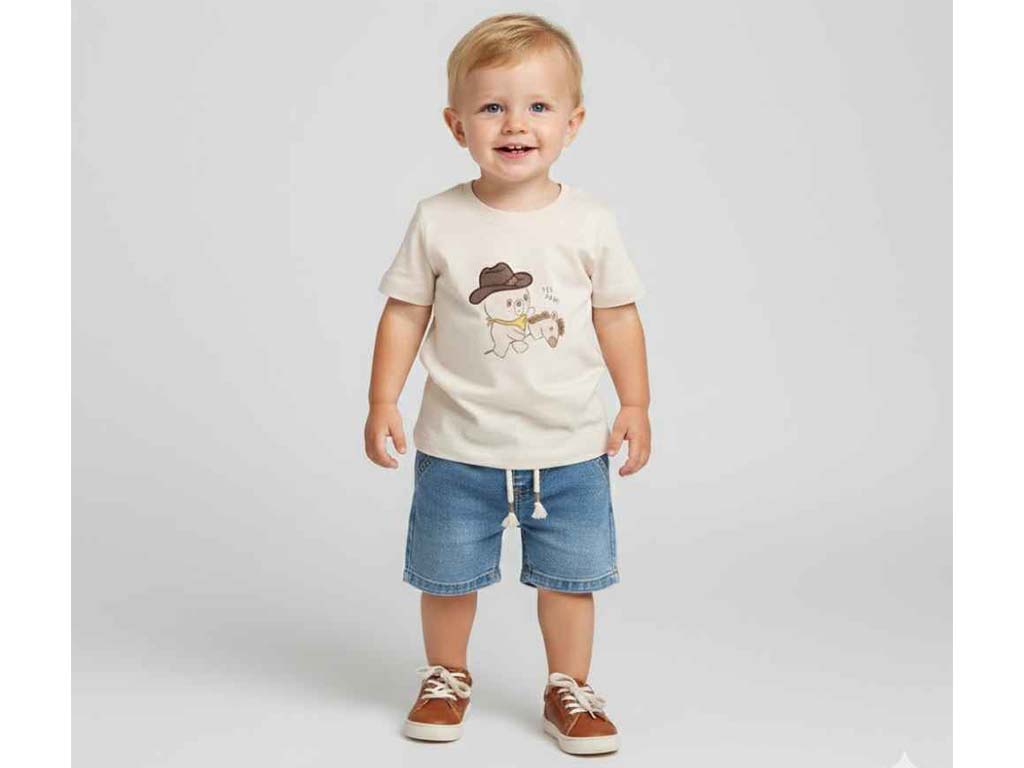 تیشرت و شلوارک جین پسرانه طرح خرس کابوی مدل arsan پاپو papo